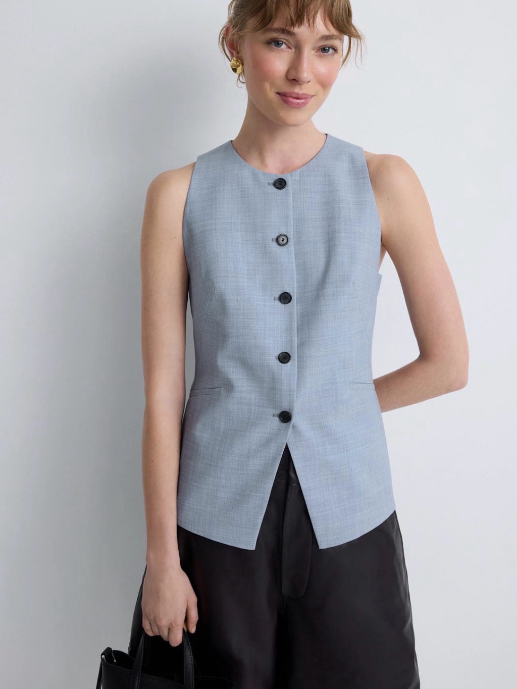 Boss Slim Fit Waist Coat In Virgin Wool Light Blue Sleeveless Button Front Vest